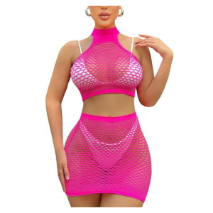 Etek Ve Croplu Pembe Vücut Çorabı