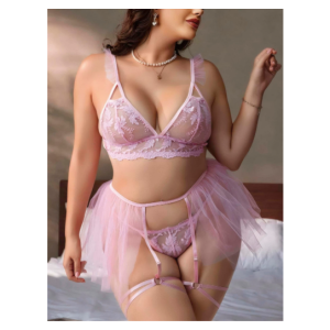 Büyük Beden Pembe Seksi Tasarım Fantezi Jartiyer Takımı